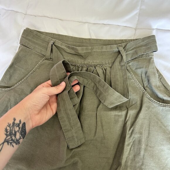 Womens Size Small Army Green Tie Pockets Side Zip Linen Blend Mini Skirt - Picture 3 of 9